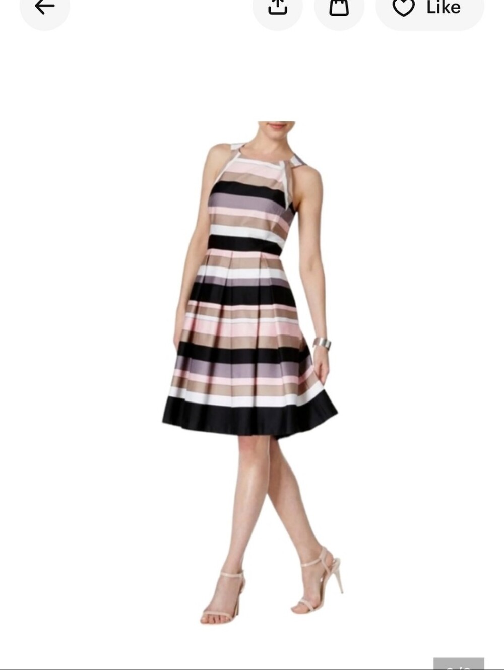 Nine West Sleeveless Striped Cotton Pleated A Line Fit & Flare Knee Length Dress
